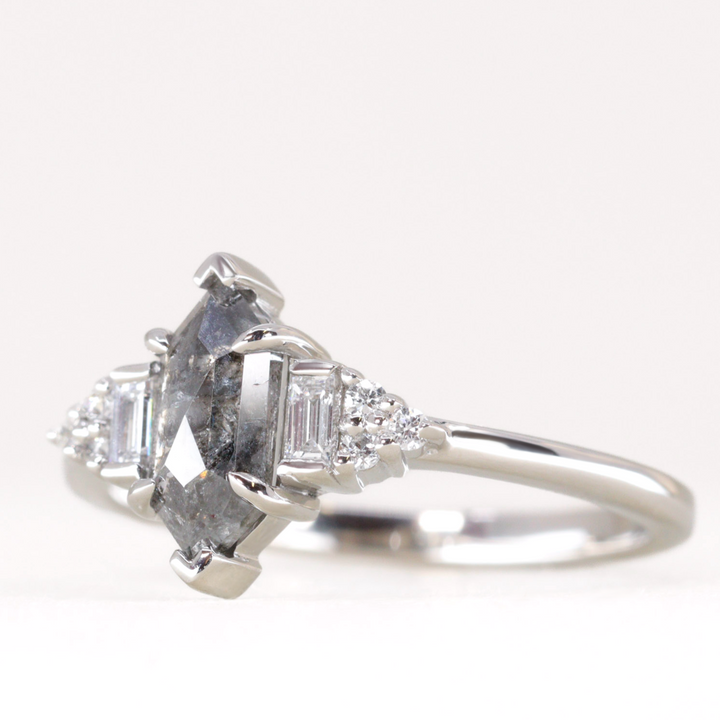 Arden - Elongated Hexagon Salt and Pepper Diamond Art Deco Engagement Ring - Ready-to-Wear