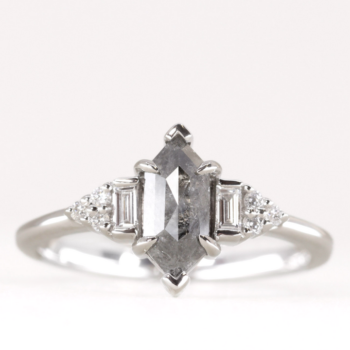 Arden - Elongated Hexagon Salt and Pepper Diamond Art Deco Engagement Ring - Ready-to-Wear