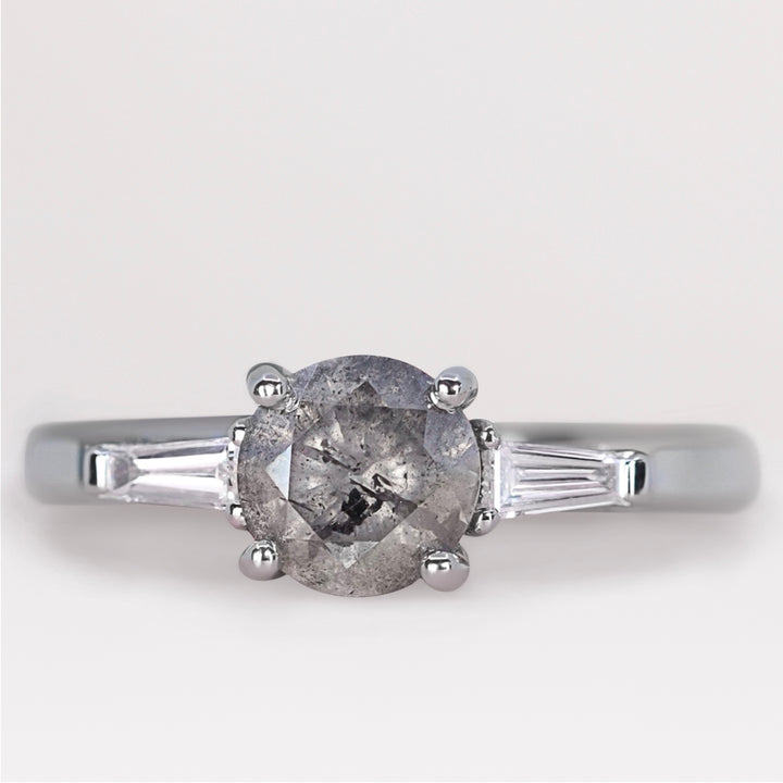 Harper - Round Salt and Pepper Diamond and Tapered Baguette Diamond Trilogy Ring