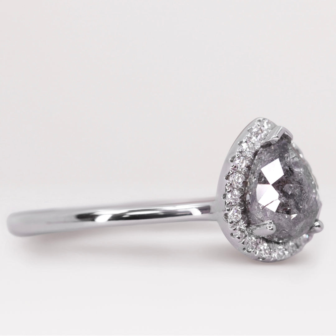 Winter - Pear Shaped Salt & Pepper Diamond Halo Engagement Ring