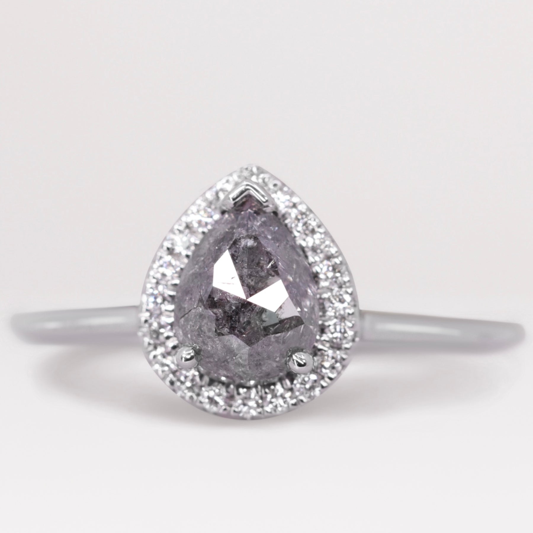 Winter Teardrop/Pear Shaped Salt Pepper Diamond with Halo