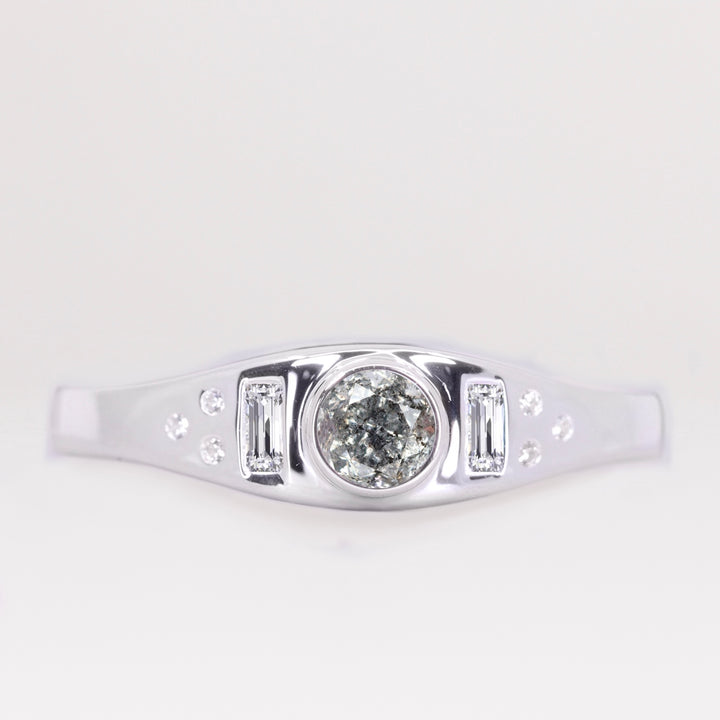 Max - Round Salt and Pepper Diamond Unisex Engagement Ring