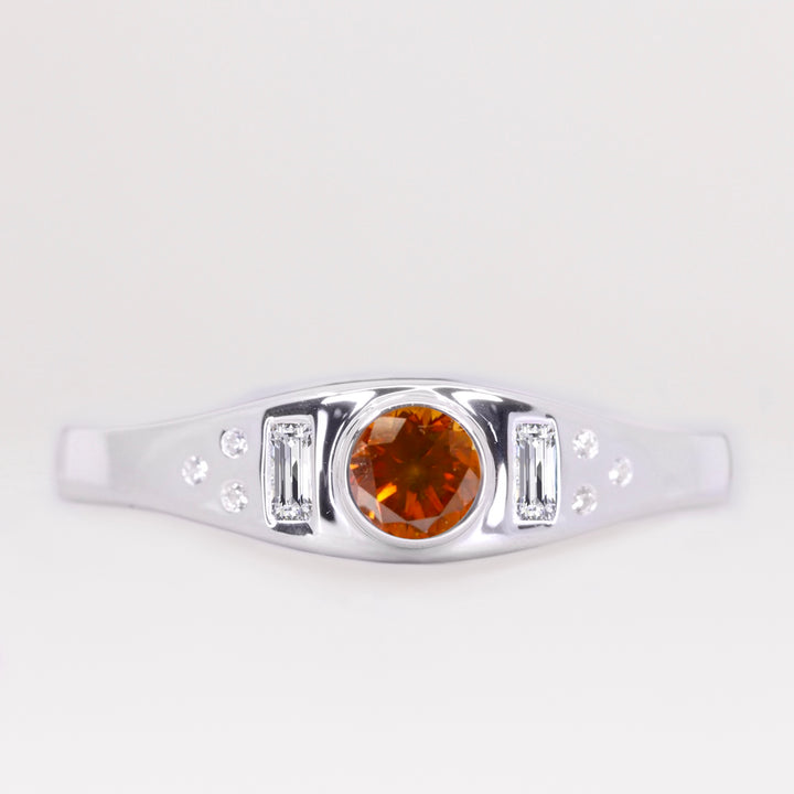 Max - Round Brilliant Cut Orange Diamond Unisex Engagement Ring