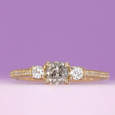 Callie - Salt and Pepper Diamond Trilogy Engagement Ring in Yellow Gold - Ready-to-Ship