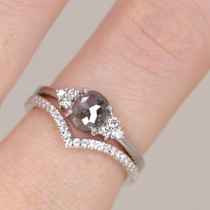 Henrietta - Oval Cut Salt and Pepper Diamond Cluster Engagement Ring