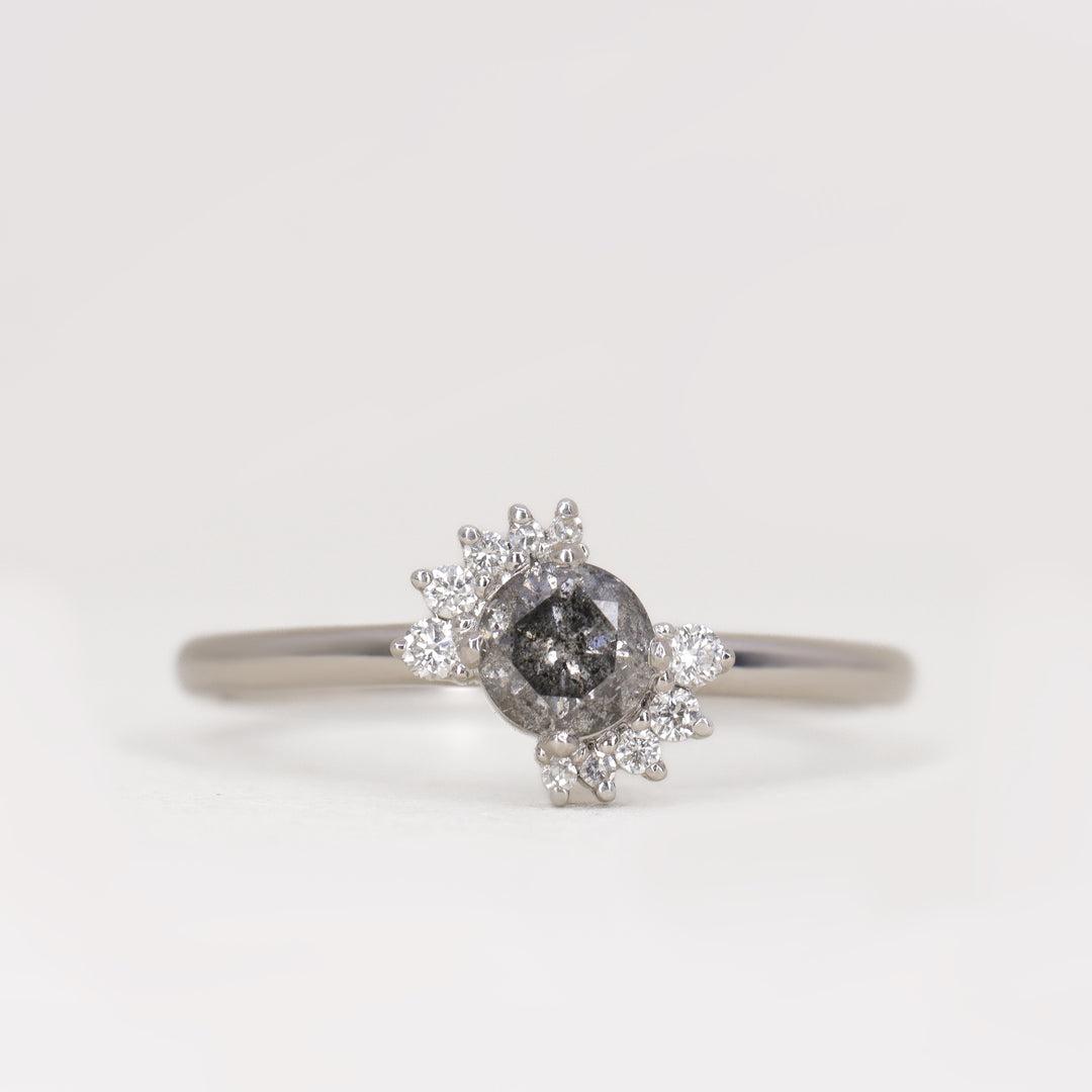 Lottie - Round Salt and Pepper Diamond Graduating Half Halo Engagement Ring - Ready-to-Wear