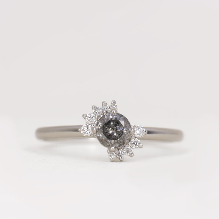 Lottie - Round Salt and Pepper Diamond Graduating Half Halo Engagement Ring - Ready-to-Wear