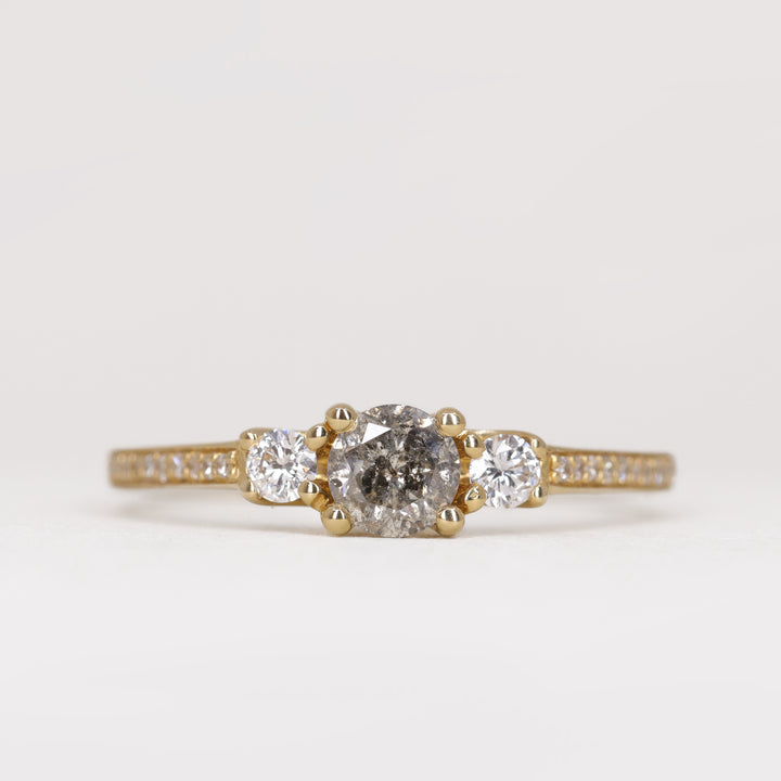 Callie - Salt and Pepper Diamond Trilogy Engagement Ring in Yellow Gold - Ready-to-Wear