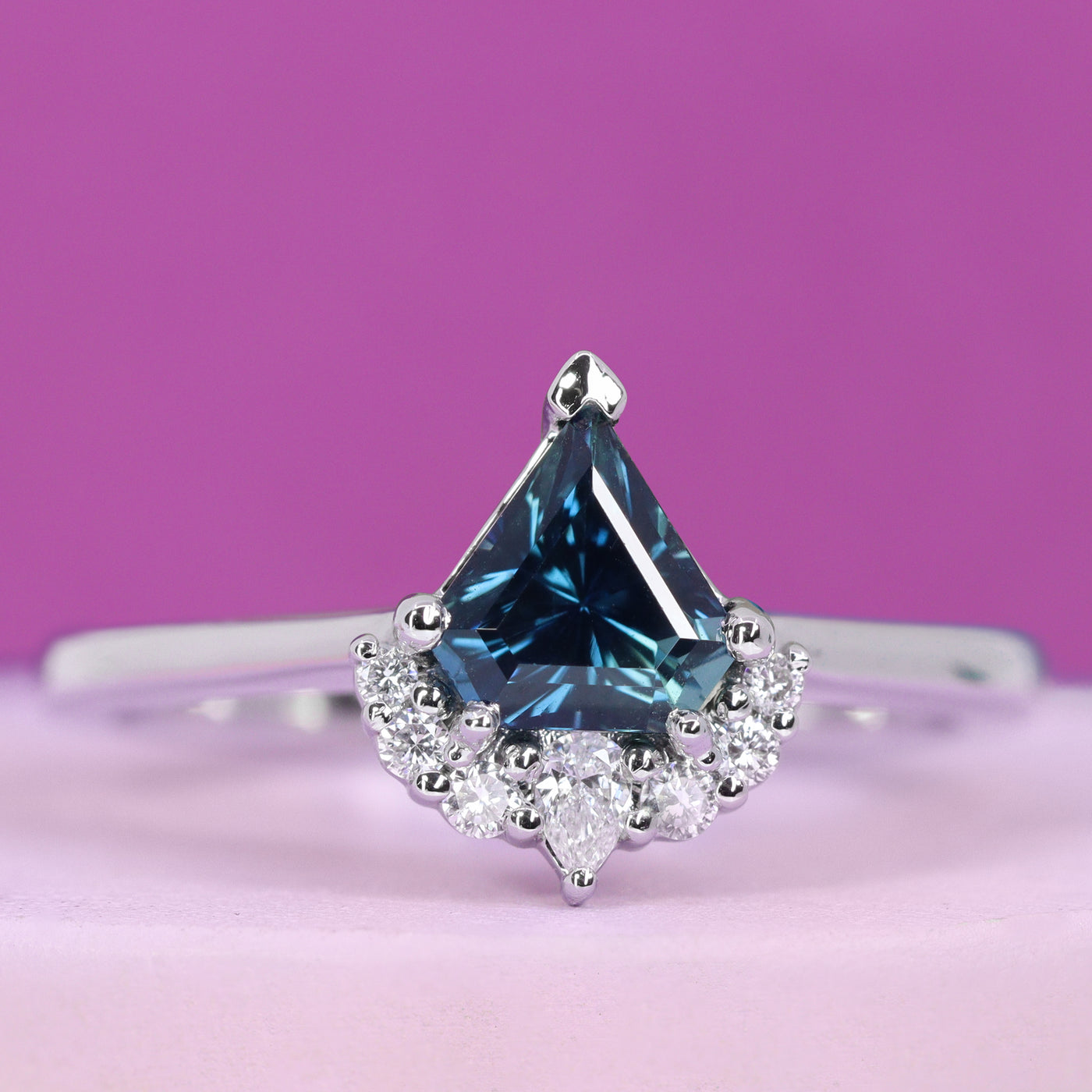 Celeste - Shield Cut Blue Sapphire Ring with Diamond Crown - Custom Made-to-Order Design