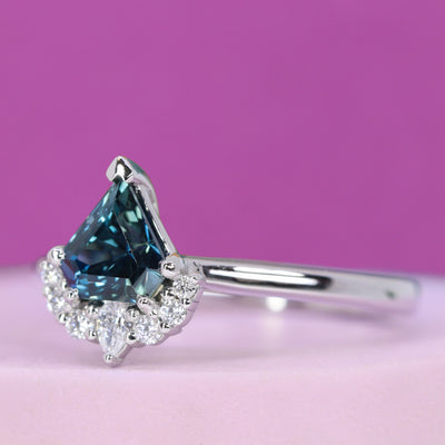Celeste - Shield Cut Blue Sapphire Ring with Diamond Crown - Custom Made-to-Order Design