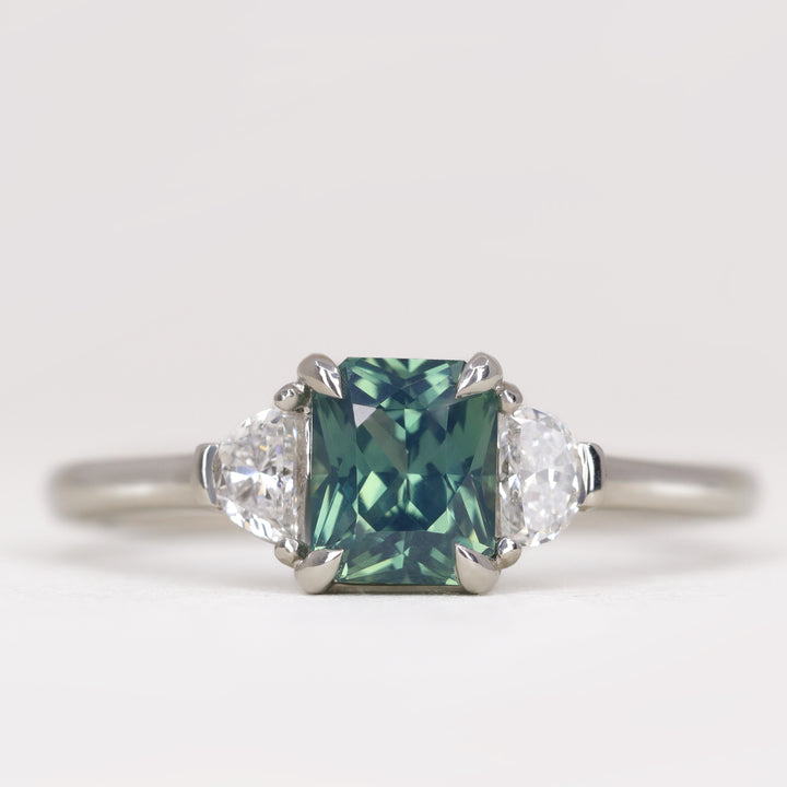 Luna - Radiant Cut Teal Sapphire Trilogy Engagement Ring