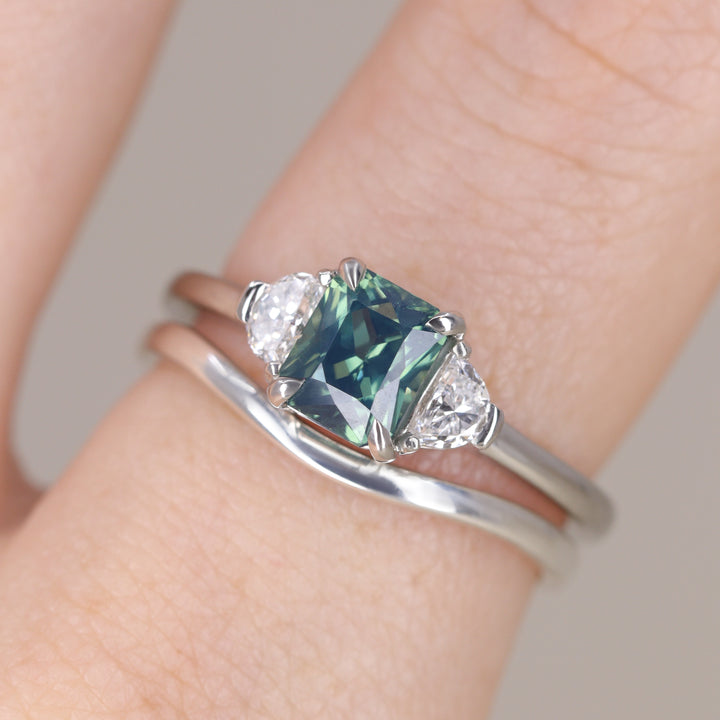 Luna - Radiant Cut Teal Sapphire Trilogy Engagement Ring