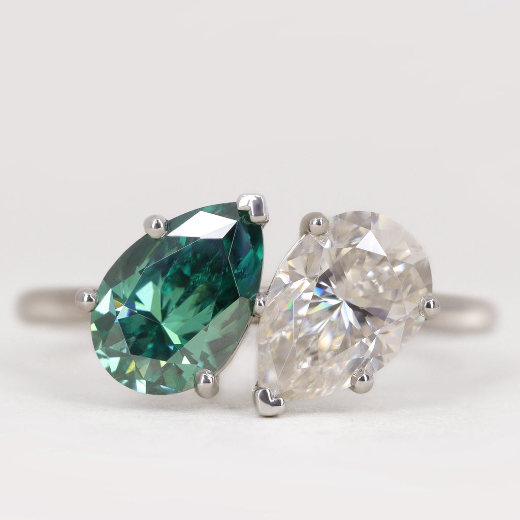 Juno - Pear Cut Teal Sapphire and Lab Grown Diamond Toi et Moi Custom Engagement Ring Engagement Rings - Price On Application