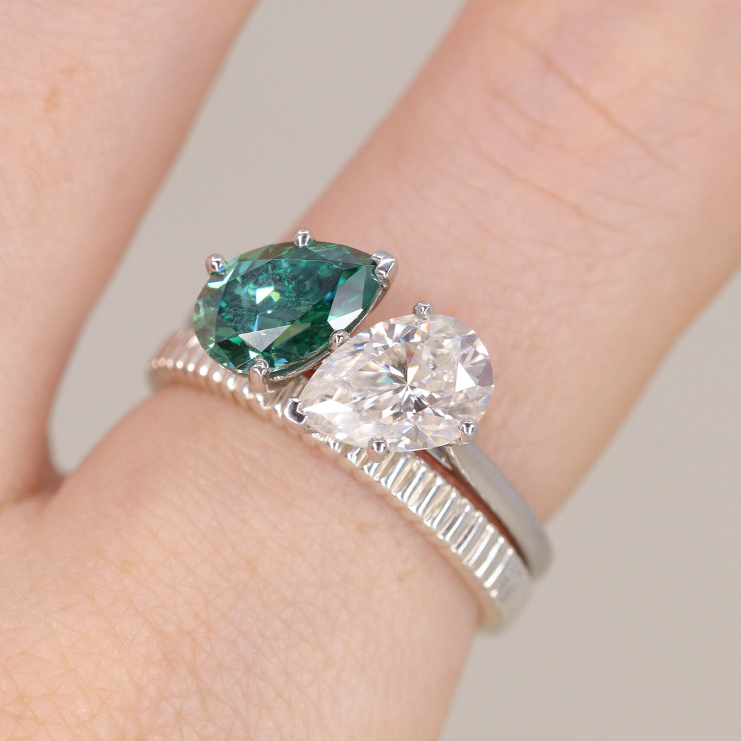 Juno - Teardrop/Pear Cut Teal Sapphire and Lab Grown Diamond Toi et Moi Engagement Ring