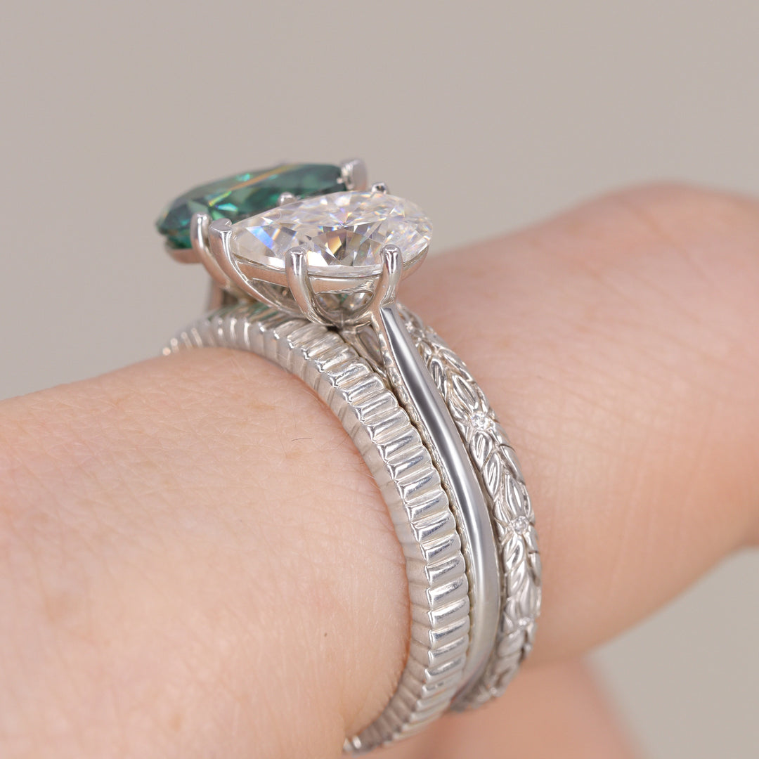 Juno - Teardrop/Pear Cut Teal Sapphire and Diamond Toi et Moi Engagement Ring