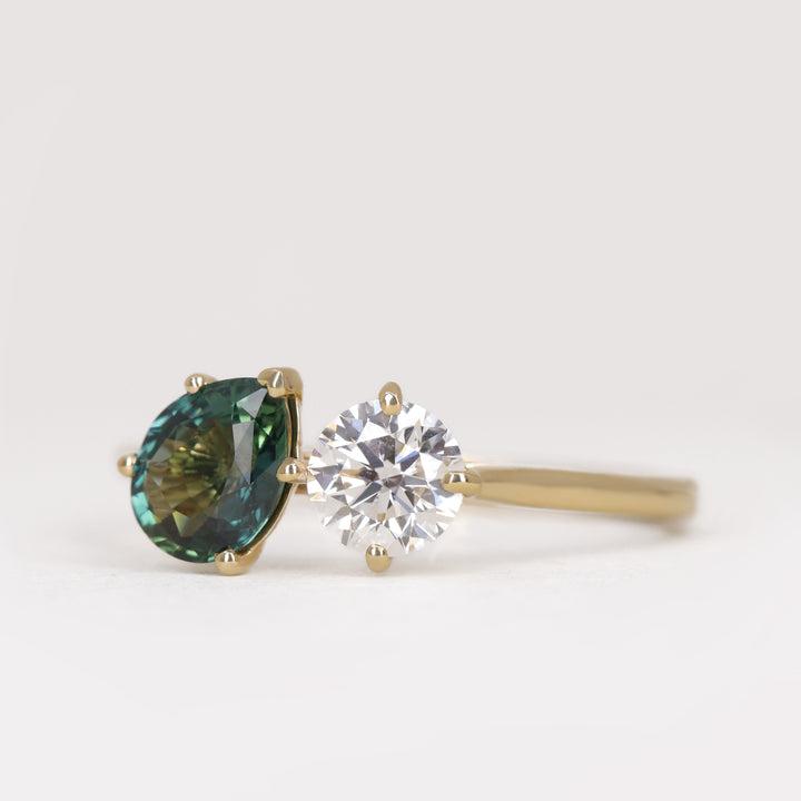 Juno - Pear Teal Sapphire and Round Lab Grown Diamond Toi et Moi Engagement Ring - Ready-to-Wear