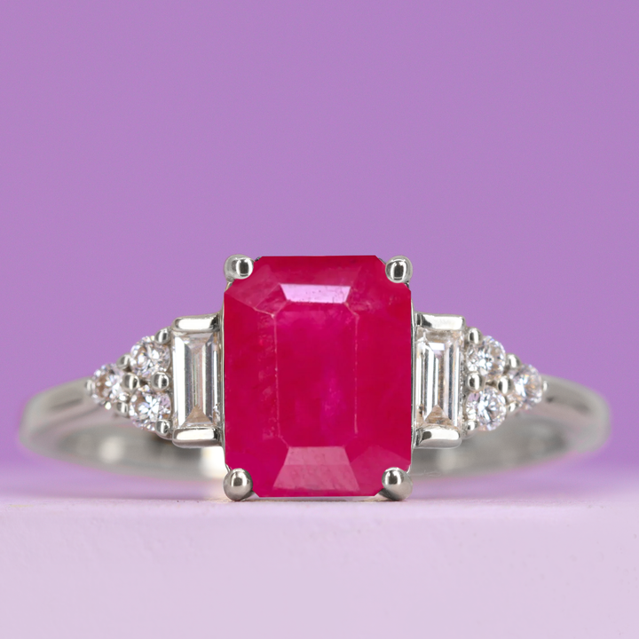 Arden - Emerald Cut Ruby Art Deco Style Engagement Ring - Made-to-Order