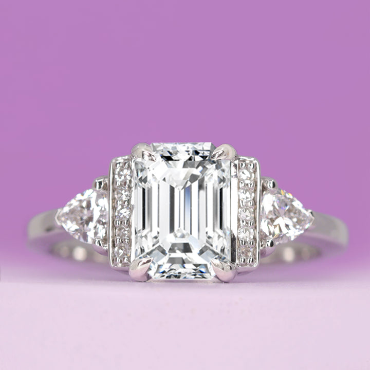 Ophelia - Emerald Cut White Diamond Art Deco Style Engagement Ring - Custom Made-to-Order Design