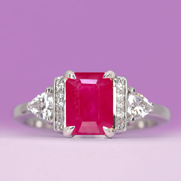 Ophelia - Emerald Cut Ruby and Diamond Art Deco Style Engagement Ring - Made-to-Order