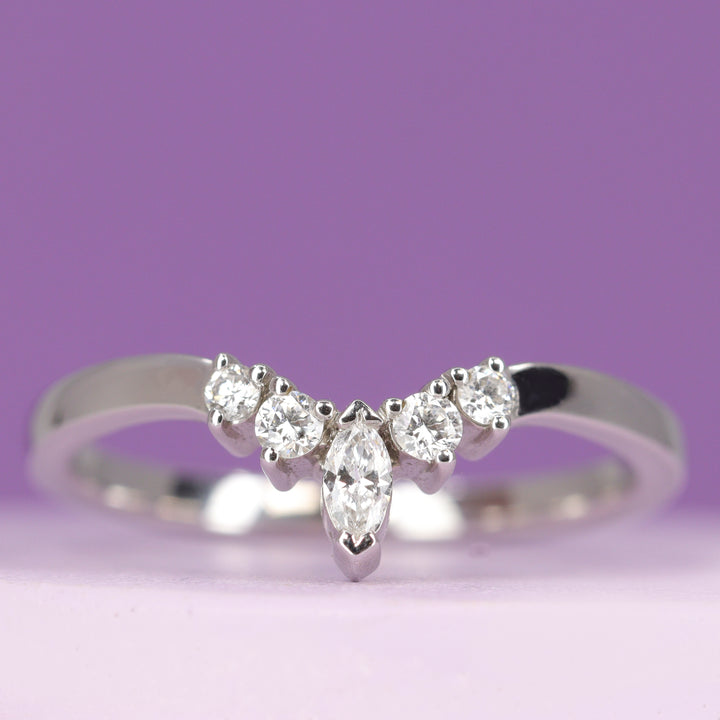 Winnie - Shaped Lab Marquise Petite Tiara Style Diamond White Gold Wedding Ring - Ready-To-Wear