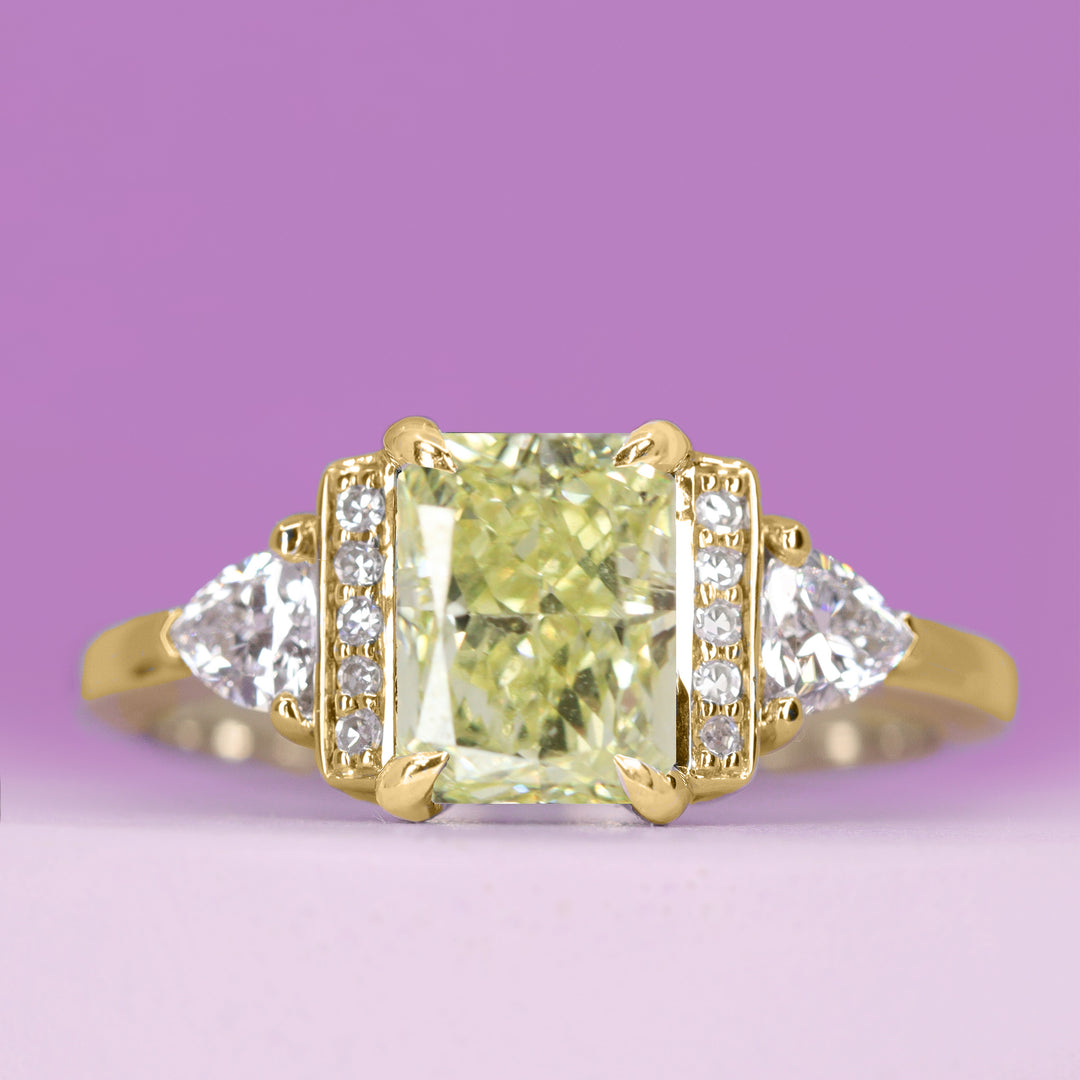 Ophelia -  Emerald/Radiant Cut Yellow Diamond Art Deco Engagement Ring - Custom Made-to-Order Design