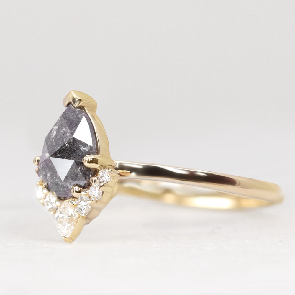 Celeste - Pear Teardrop Cut Salt and Pepper Diamond Half Halo Engagement Ring Engagement Rings - Price On Application