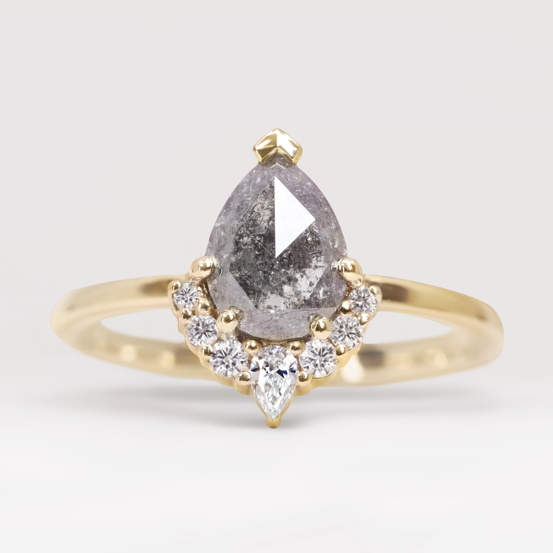 Celeste - Pear Teardrop Cut Salt and Pepper Diamond Half Halo Engagement Ring Engagement Rings - Price On Application