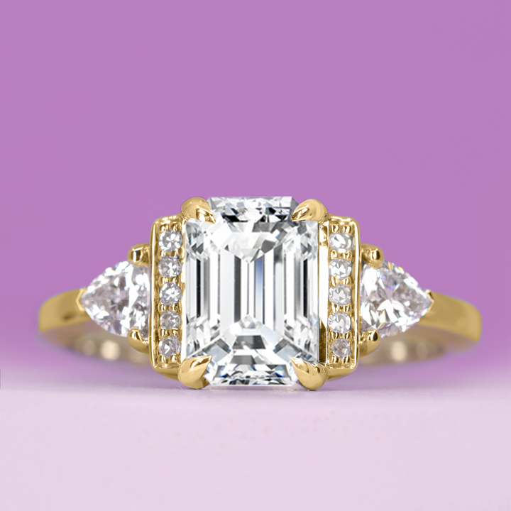 Ophelia - Emerald Cut White Diamond Art Deco Style Engagement Ring - Custom Made-to-Order Design