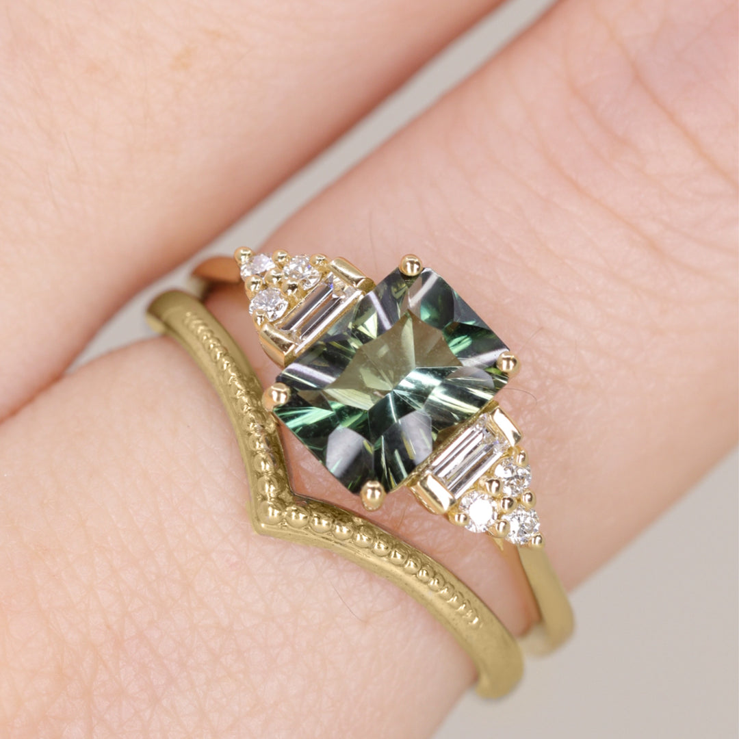 Arden - Optix Octagon Cut Green Tourmaline Art Deco Engagement Ring - Ready-to-Wear