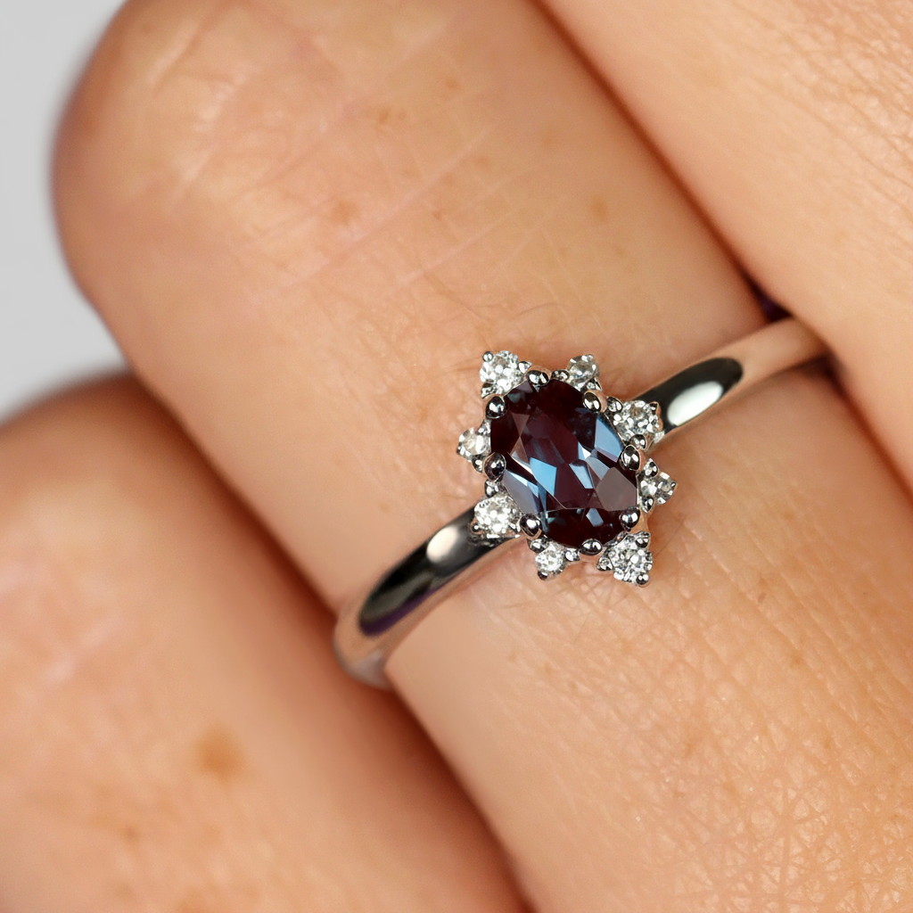 Mabel - Lab Grown Alexandrite Halo Ring - Ready-to-Wear Engagement Rings - Ready-to-Ship