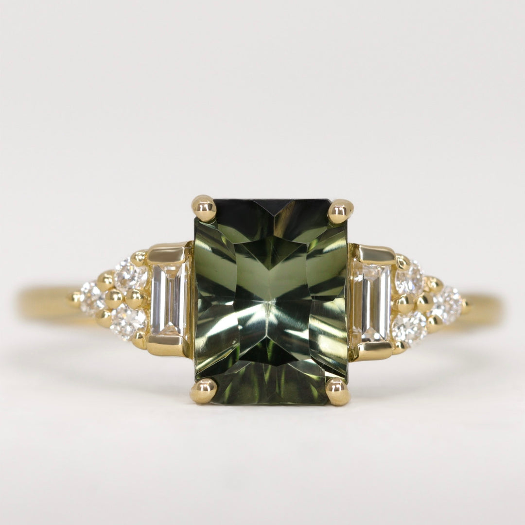 Arden - Optix Octagon Cut Green Tourmaline Art Deco Engagement Ring - Ready-to-Wear