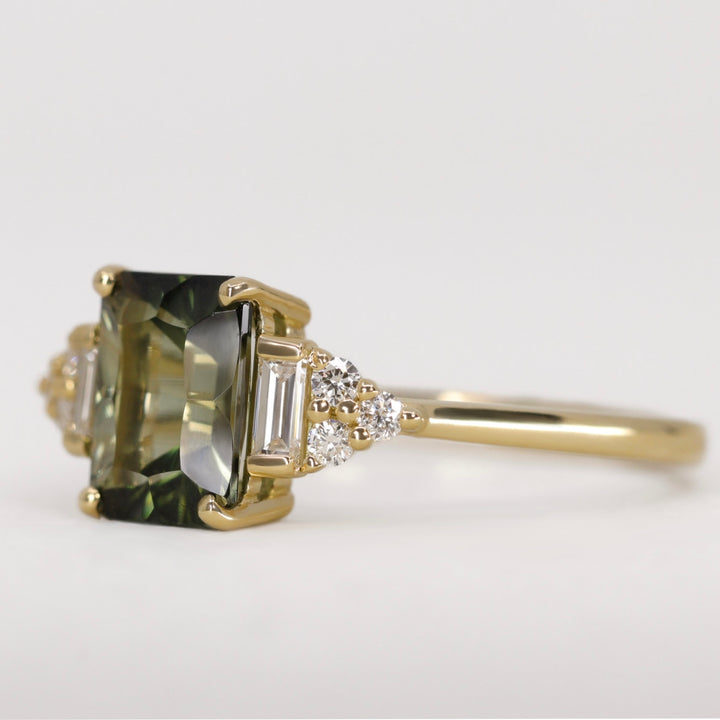 Arden - Optix Octagon Cut Green Tourmaline Art Deco Engagement Ring - Ready-to-Wear