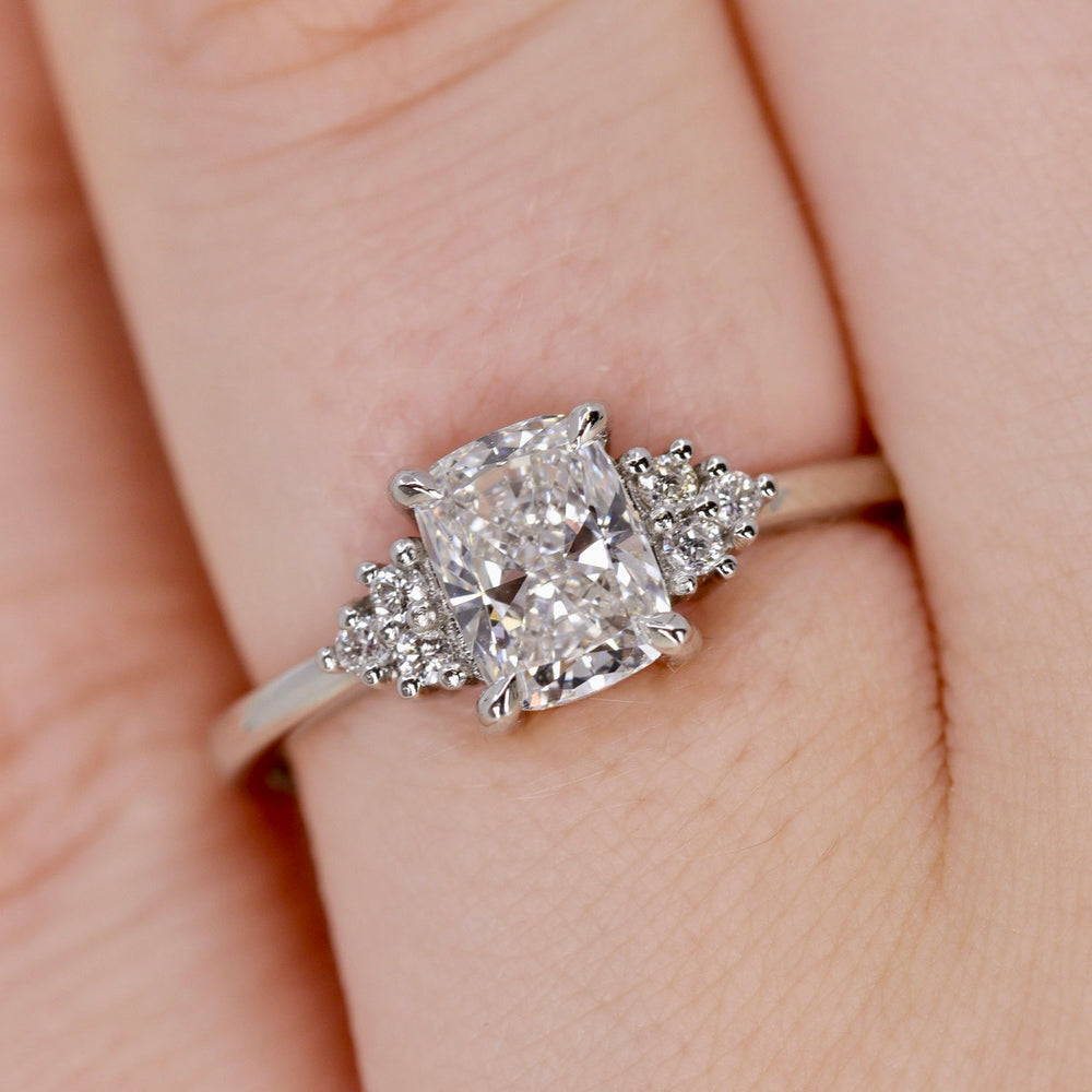 Henrietta - Cushion Cut Lab Grown Diamond Cluster Engagement Ring - Ready-to-Wear Engagement Rings - Ready-to-Ship
