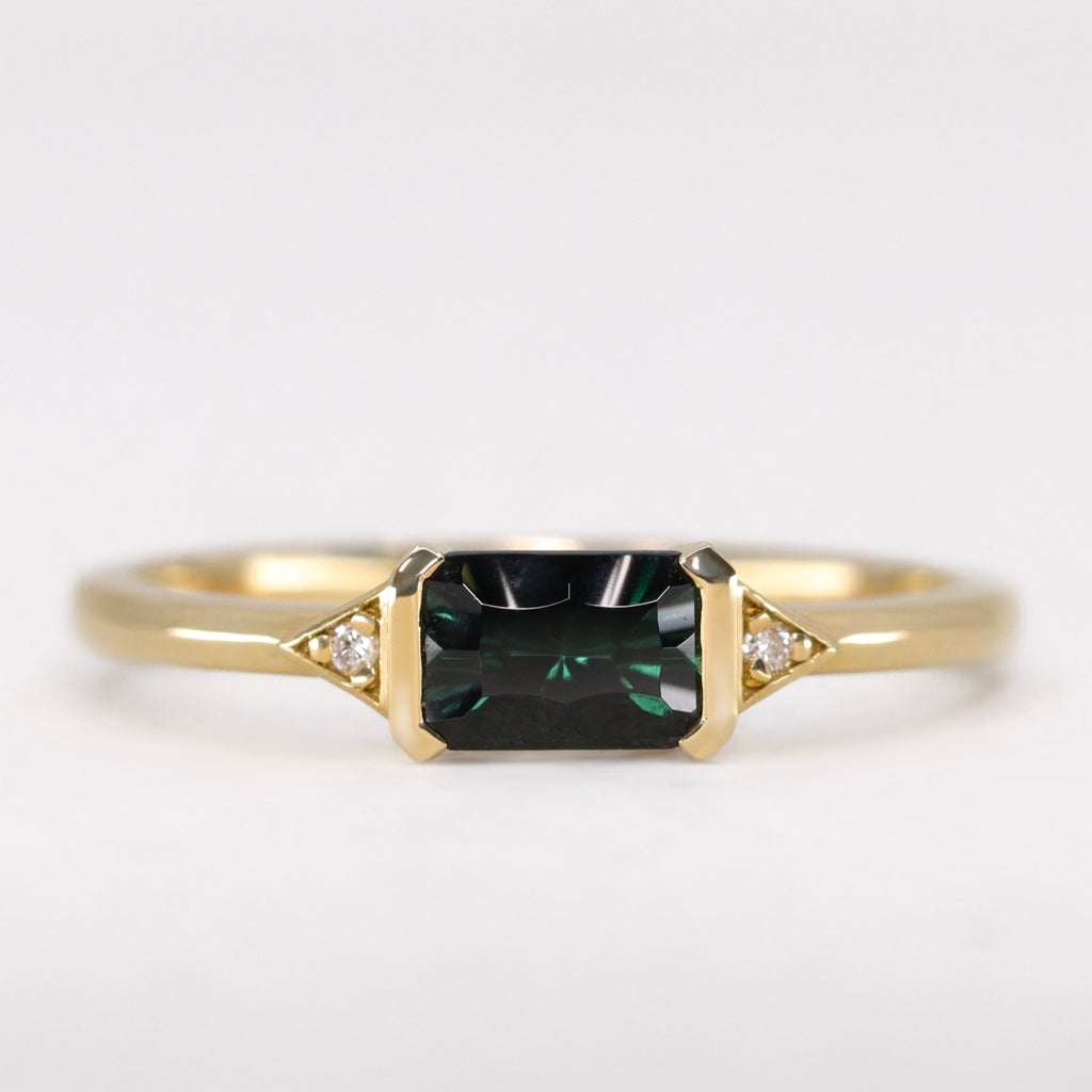 Hattie - Optix Emerald Cut Green Tourmaline East-West Art Deco Trilogy Engagement Ring - Ready-To-Wear Engagement Rings - Ready-to-Ship