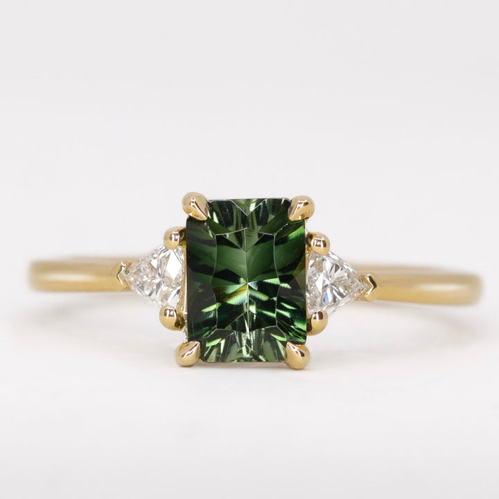 Delphine - Optix Emerald Cut Green Tourmaline Trilogy Engagement Ring - Ready-to-Wear Engagement Rings - Ready-to-Ship