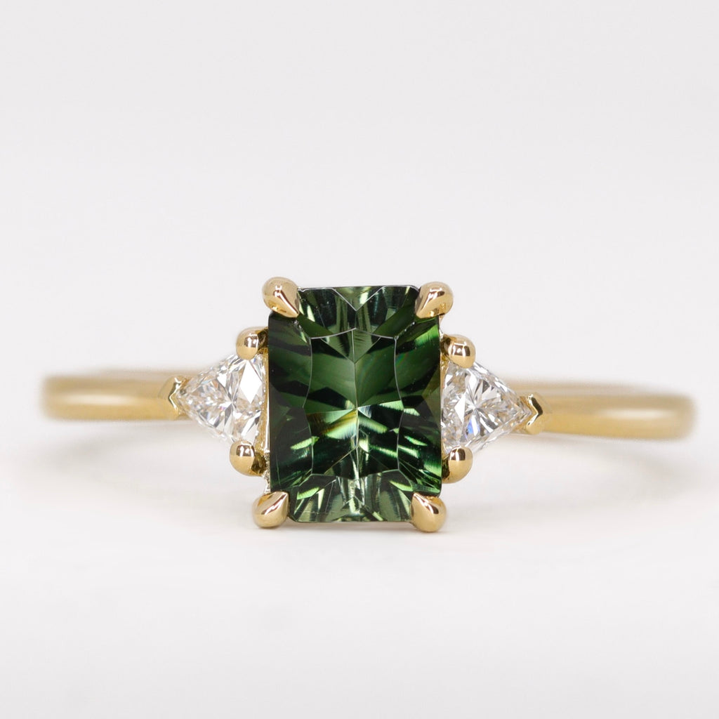 Delphine - Optix Emerald Cut Green Tourmaline Trilogy Engagement Ring - Ready-to-Wear Engagement Rings - Ready-to-Ship