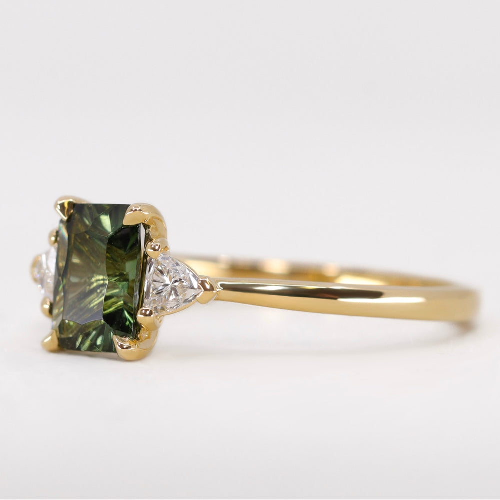 Delphine - Optix Emerald Cut Green Tourmaline Trilogy Engagement Ring - Ready-to-Wear Engagement Rings - Ready-to-Ship