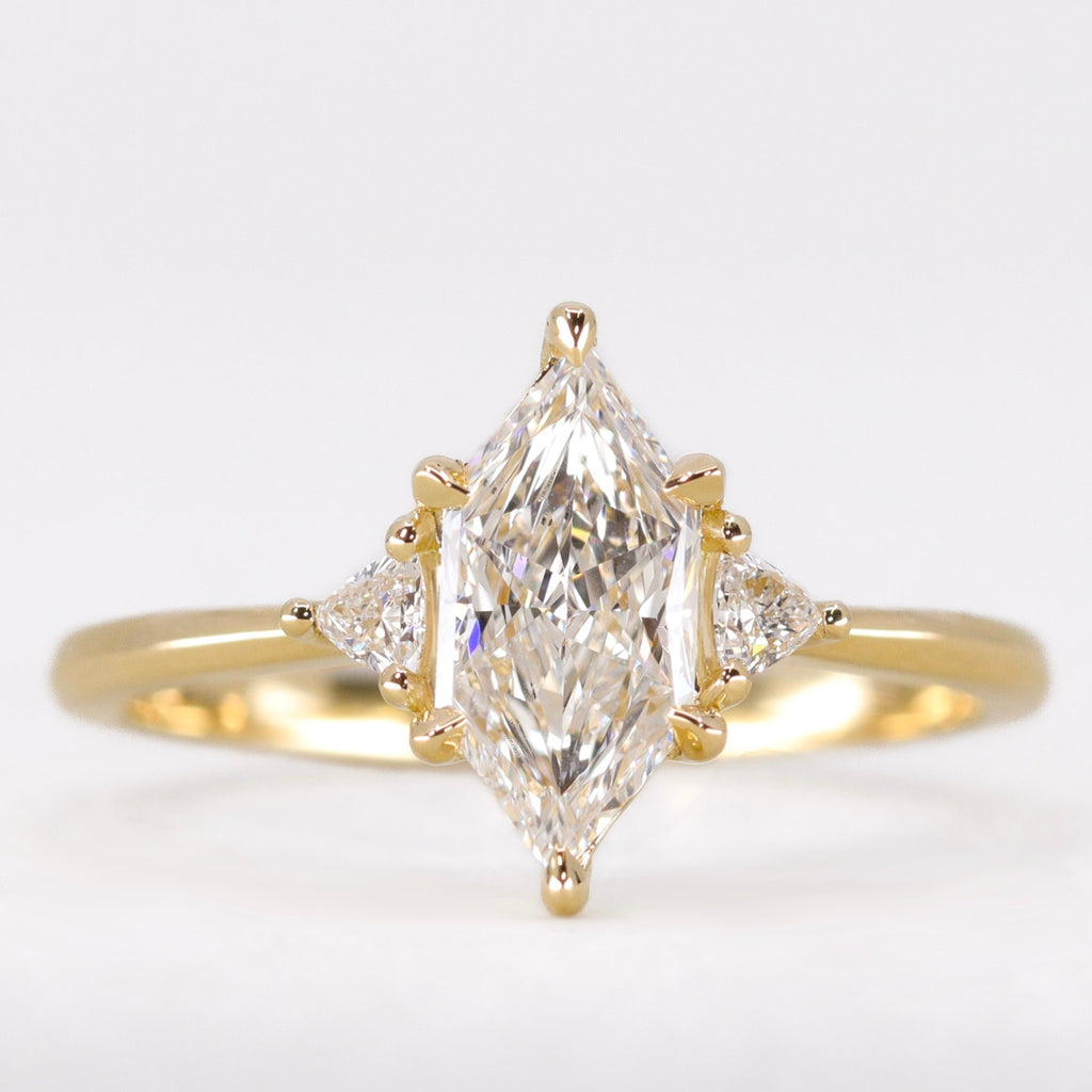 Delphine - Elongated Hexagon Cut Lab Grown Diamond Trilogy Engagement Ring - Ready-to-Wear Engagement Rings - Ready-to-Ship