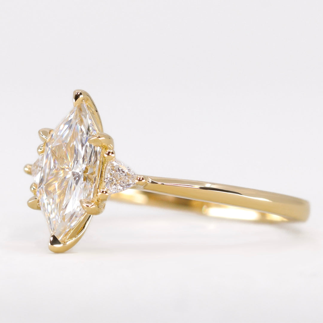 Delphine - Elongated Hexagon Cut Lab Grown Diamond Trilogy Engagement Ring - Ready-to-Wear Engagement Rings - Ready-to-Ship