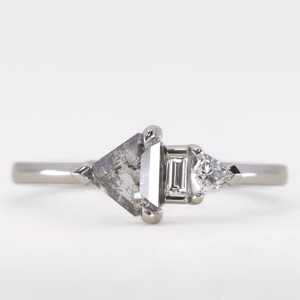 Roxanne - Shield Cut Salt and Pepper Diamond Asymmetrical Engagement Ring - Ready-to-Wear Engagement Rings - Ready-to-Ship
