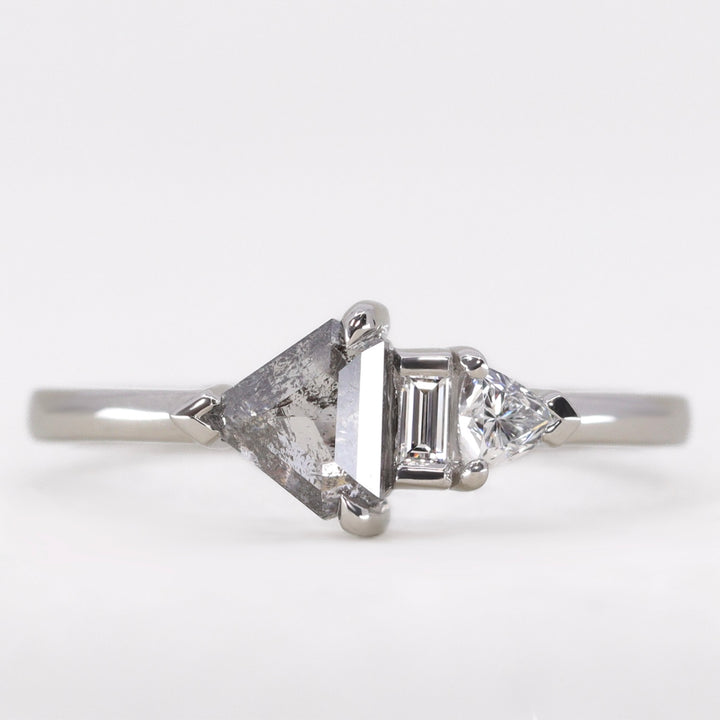 Roxanne - Shield Cut Salt and Pepper Diamond Asymmetrical Engagement Ring - Ready-to-Wear Engagement Rings - Ready-to-Ship