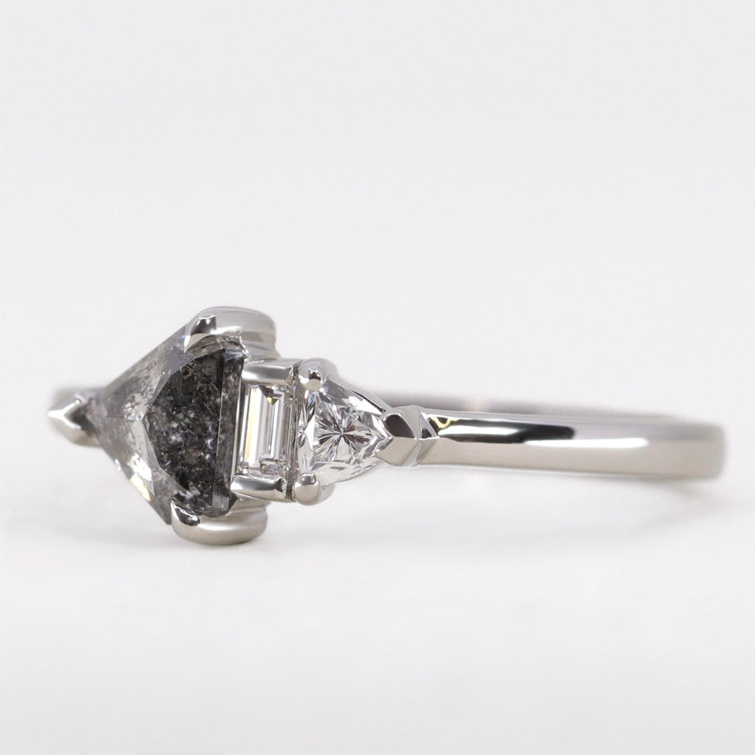 Roxanne - Shield Cut Salt and Pepper Diamond Asymmetrical Engagement Ring - Ready-to-Wear Engagement Rings - Ready-to-Ship