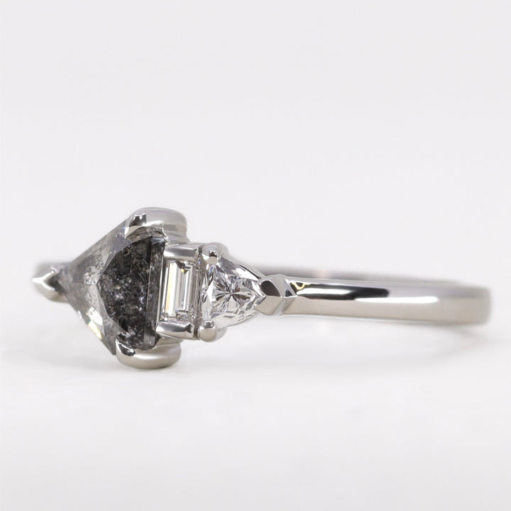 Roxanne - Shield Cut Salt and Pepper Diamond Asymmetrical Engagement Ring - Ready-to-Wear Engagement Rings - Ready-to-Ship