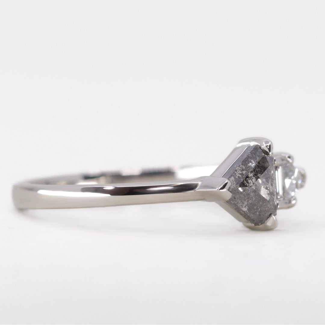 Roxanne - Shield Cut Salt and Pepper Diamond Asymmetrical Engagement Ring - Ready-to-Wear Engagement Rings - Ready-to-Ship