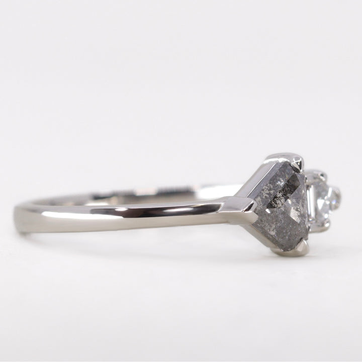 Roxanne - Shield Cut Salt and Pepper Diamond Asymmetrical Engagement Ring - Ready-to-Wear Engagement Rings - Ready-to-Ship