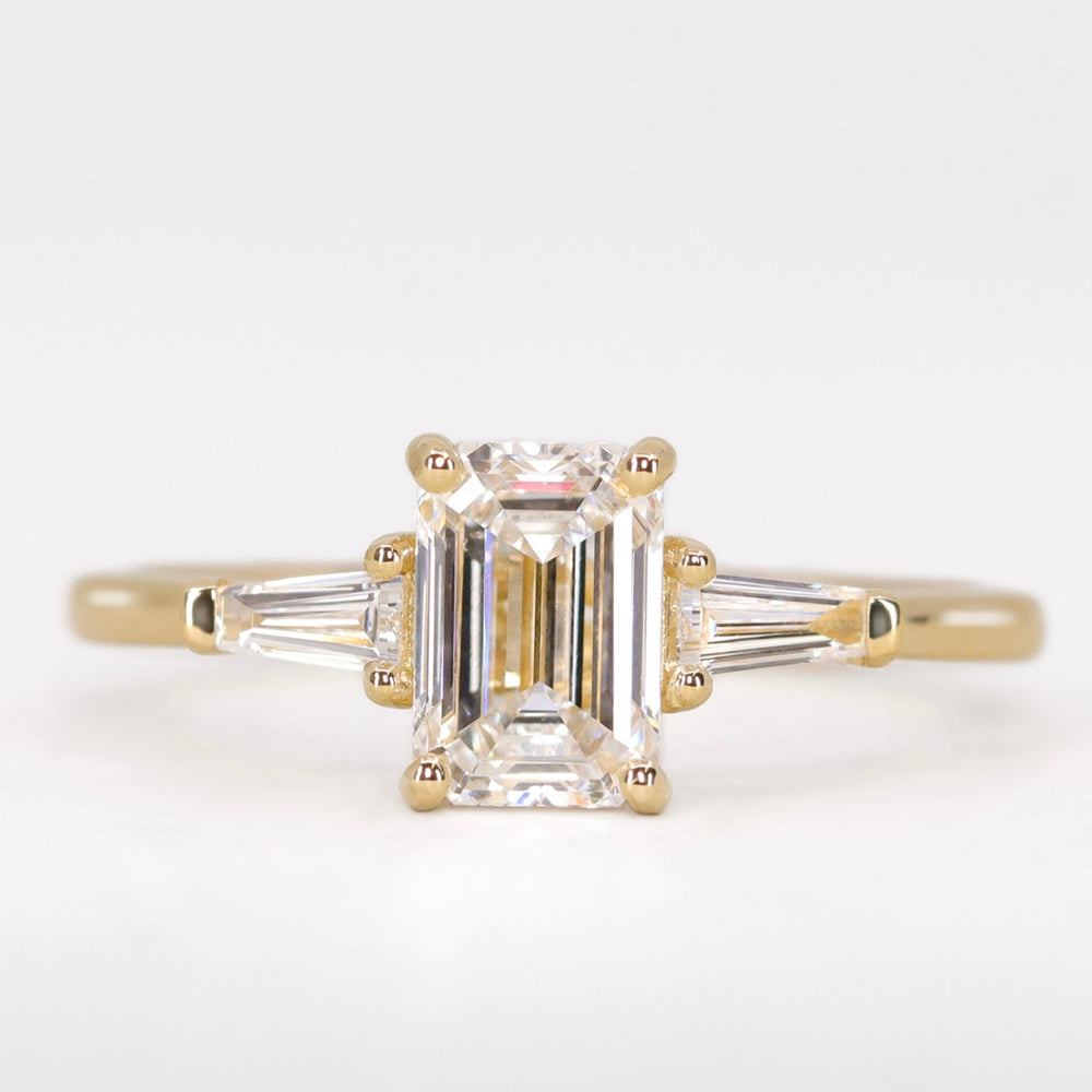 Harper - Emerald Cut Lab Grown Diamond and Tapered Baguette Diamond Trilogy Engagement Ring - Ready-to-Wear Engagement Rings - Ready-to-Ship