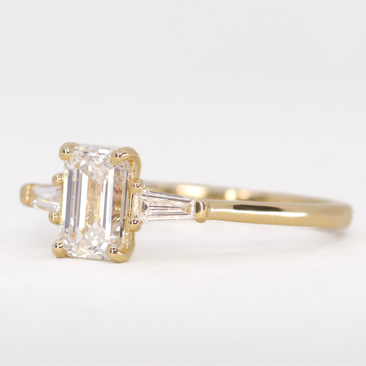 Harper - Emerald Cut Lab Grown Diamond and Tapered Baguette Diamond Trilogy Engagement Ring - Ready-to-Wear Engagement Rings - Ready-to-Ship