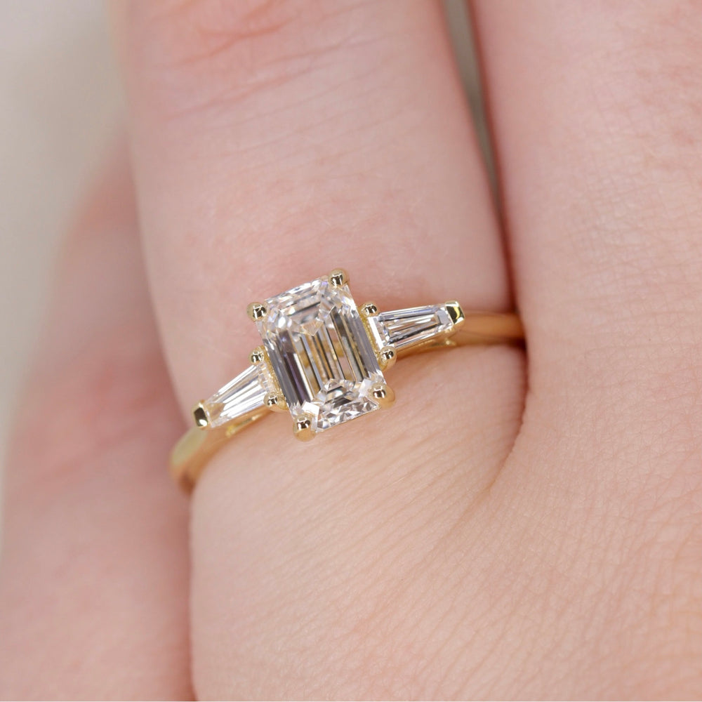 Harper - Emerald Cut Lab Grown Diamond and Tapered Baguette Diamond Trilogy Engagement Ring - Ready-to-Wear Engagement Rings - Ready-to-Ship