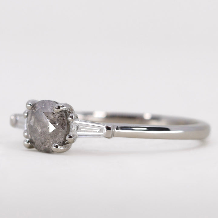 Harper - Round Brilliant Cut Salt and Pepper Diamond and Tapered Baguette Diamond Trilogy Engagement Ring - Ready-to-Wear Engagement Rings - Ready-to-Ship