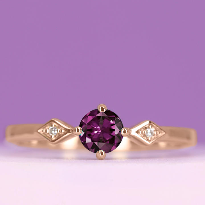 Hollie - Dainty Deco Collection - Round Brilliant Cut Lab Alexandrite Engagement Ring - Made-to-Order